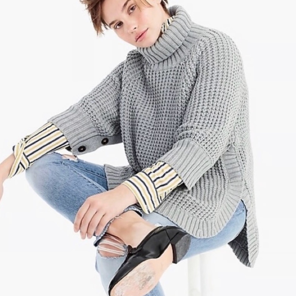 J. Crew Merino Wool Blend Turtleneck Gray Knit Sweater Size S